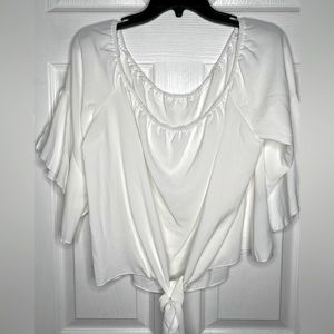 White flair sleeves cropped at waist top